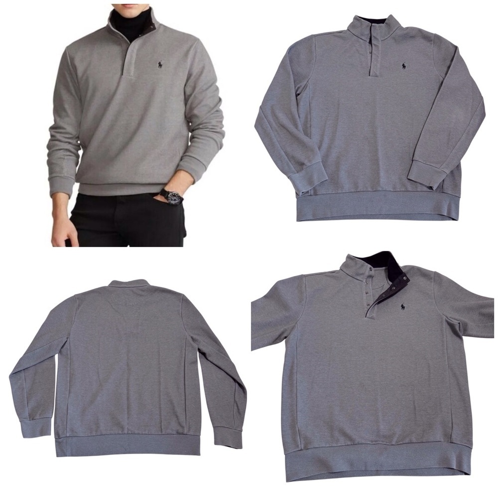 Polo Ralph Lauren Gray Quarter Snap Pullover Sweater Mock Neck in Medium
